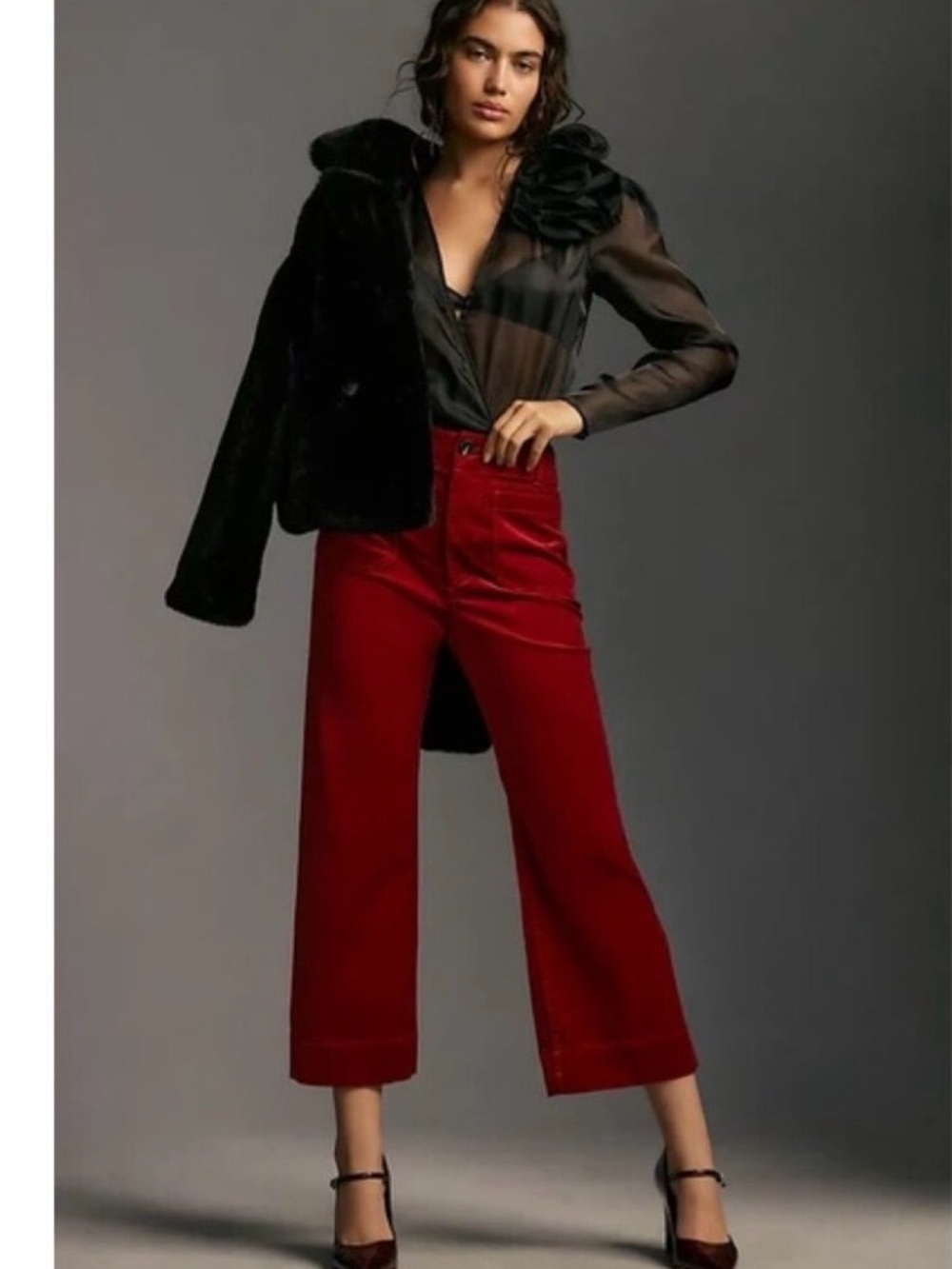 Anthropologie Maeve The Colette Velvet Crop Wide Leg Pants in Red